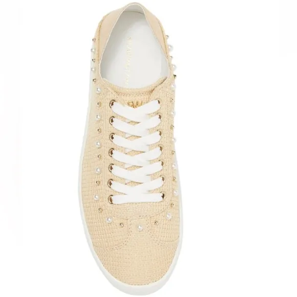 Stuart Weitzman Natural Embellished Platform Sneakers Sz 7 US $395