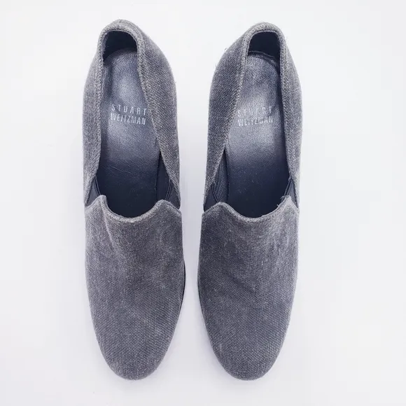 Stuart Weitzman Wedge Pump Shoes Gray Canvas Slip On Women's Size 7.5