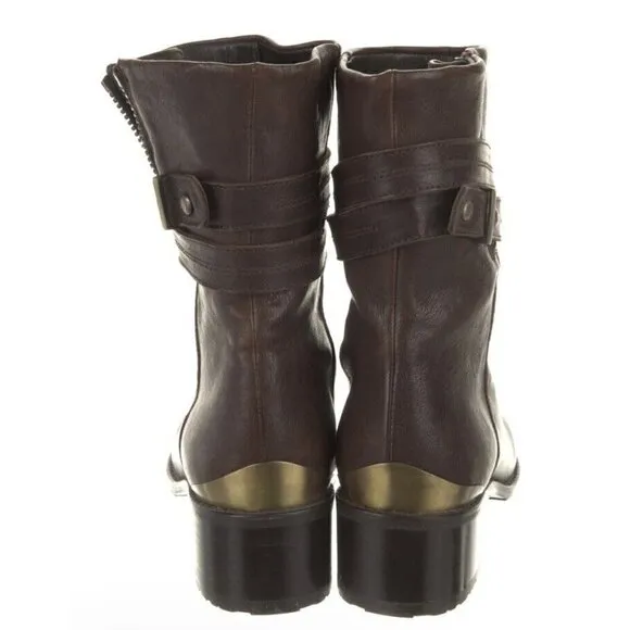 Stuart Weitzman Women’s Brown Slam Dunk‎ Low Shaft Leather Moto Boots Sz 6 $485