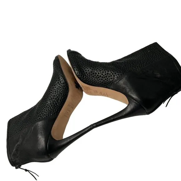 Stuart Weitzman Womens Open Toe Mesh Stiletto Ankle Boots black leather size 9