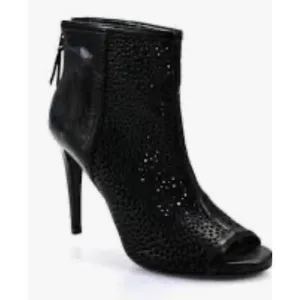 Stuart Weitzman Womens Open Toe Mesh Stiletto Ankle Boots black leather size 9