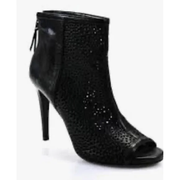 Stuart Weitzman Womens Open Toe Mesh Stiletto Ankle Boots black leather size 9