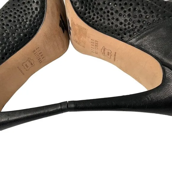 Stuart Weitzman Womens Open Toe Mesh Stiletto Ankle Boots black leather size 9