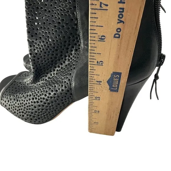 Stuart Weitzman Womens Open Toe Mesh Stiletto Ankle Boots black leather size 9