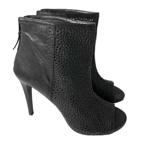 Stuart Weitzman Womens Open Toe Mesh Stiletto Ankle Boots black leather size 9