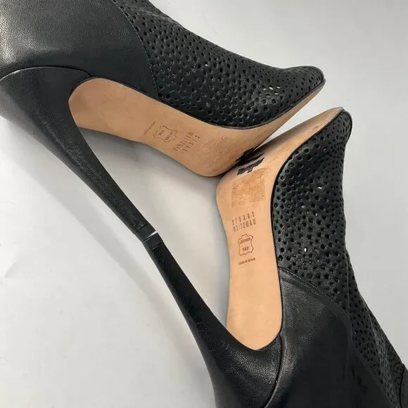 Stuart Weitzman Womens Open Toe Mesh Stiletto Ankle Boots black leather size 9