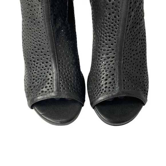 Stuart Weitzman Womens Open Toe Mesh Stiletto Ankle Boots black leather size 9