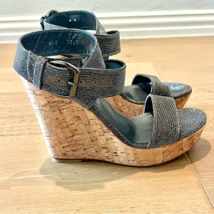 Stylish Silver Sparkly Crossover Pyrite Nocturn Wedge Sandals