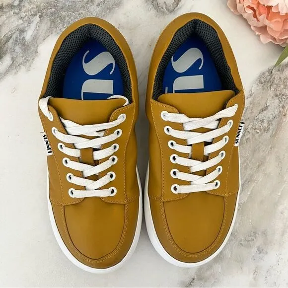 SUNNEI Dreamy Platform Sneakers in Ocher Leather Size 8 NEW
