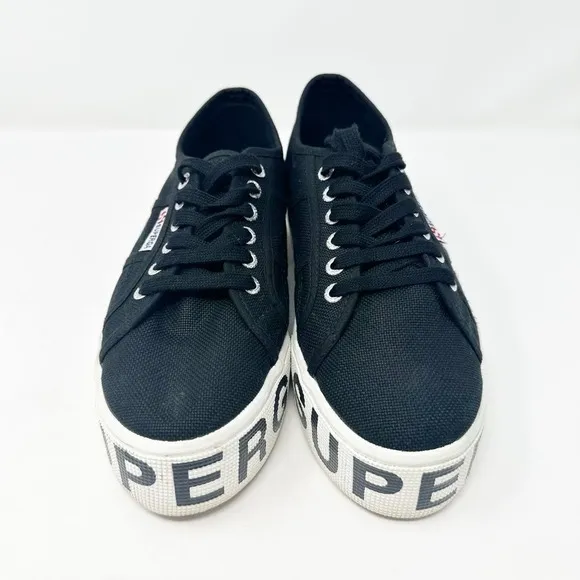 Superga 2790 Women's Black Canvas Outsole Lettering Platform Sneakers 9 (40)