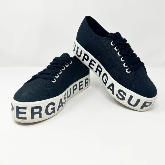 Superga 2790 Women's Black Canvas Outsole Lettering Platform Sneakers 9 (40)