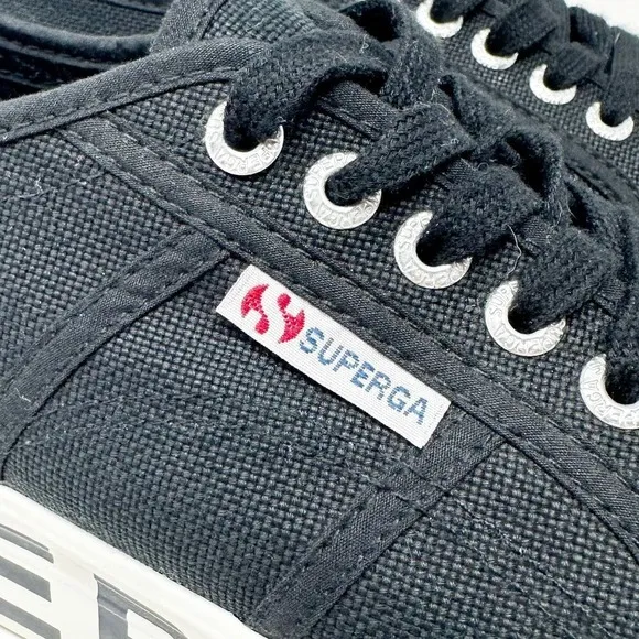 Superga 2790 Women's Black Canvas Outsole Lettering Platform Sneakers 9 (40)