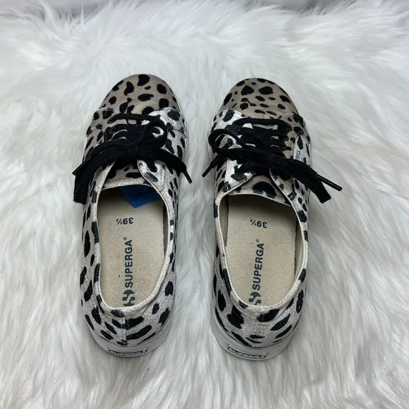 Superga Dalmation Print Women's Platform Sneakers Cream/Black Sz 7