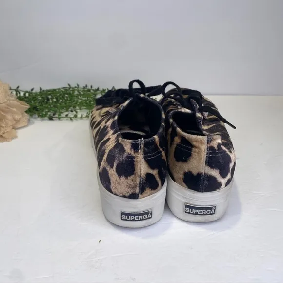Superga Leopard Cheetah Fanvelvet Platform Sneakers Size 8.5 Black Tan