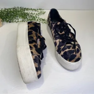 Superga Leopard Cheetah Fanvelvet Platform Sneakers Size 8.5 Black Tan