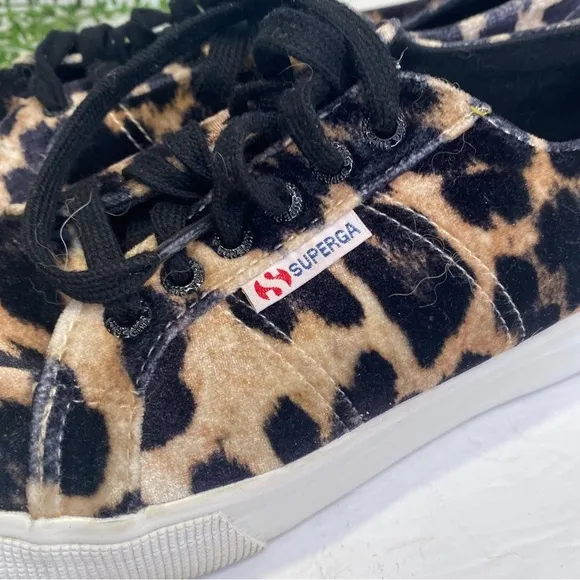 Superga Leopard Cheetah Fanvelvet Platform Sneakers Size 8.5 Black Tan