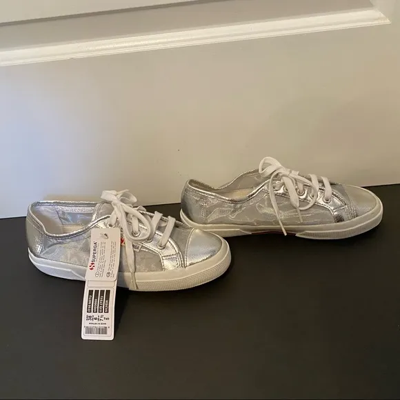 SUPERGA SHOES SILVER MESH TRAINERS PLATFORM SNEAKERS 2750 NETU NEW 8 38 NWT