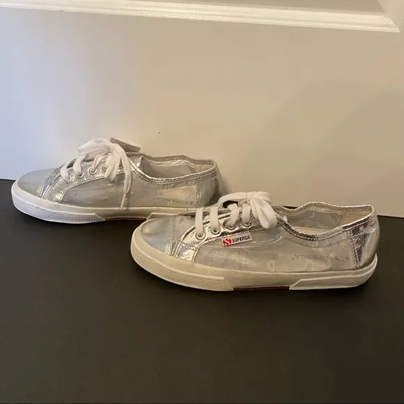 SUPERGA SHOES SILVER MESH TRAINERS PLATFORM SNEAKERS 2750 NETU NEW 8 38 NWT