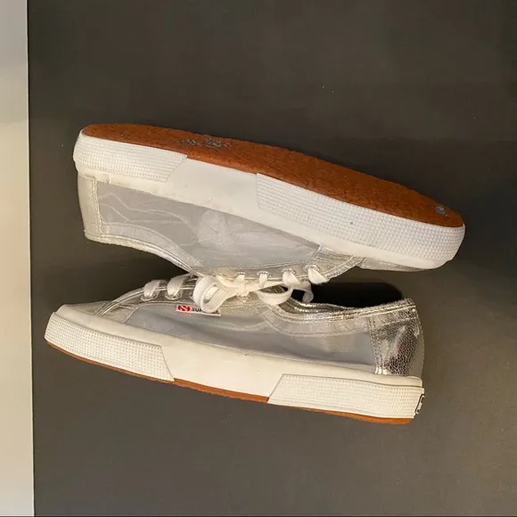 SUPERGA SHOES SILVER MESH TRAINERS PLATFORM SNEAKERS 2750 NETU NEW 8 38 NWT