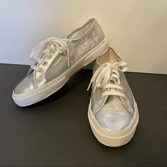 SUPERGA SHOES SILVER MESH TRAINERS PLATFORM SNEAKERS 2750 NETU NEW 8 38 NWT