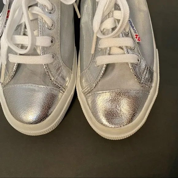 SUPERGA SHOES SILVER MESH TRAINERS PLATFORM SNEAKERS 2750 NETU NEW 8 38 NWT