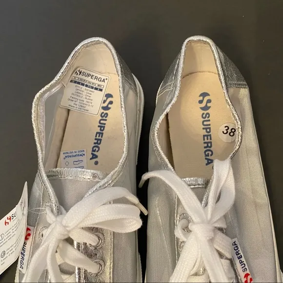 SUPERGA SHOES SILVER MESH TRAINERS PLATFORM SNEAKERS 2750 NETU NEW 8 38 NWT