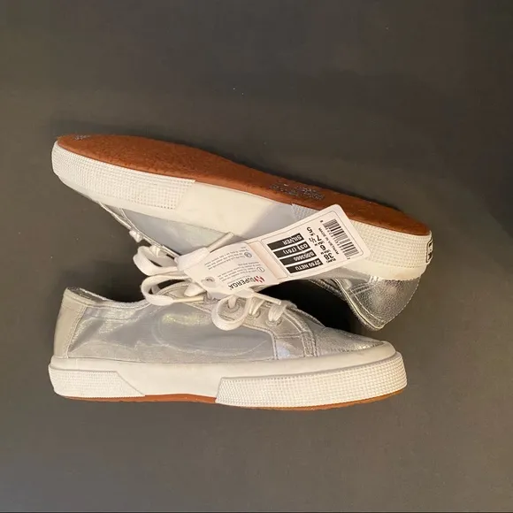 SUPERGA SHOES SILVER MESH TRAINERS PLATFORM SNEAKERS 2750 NETU NEW 8 38 NWT