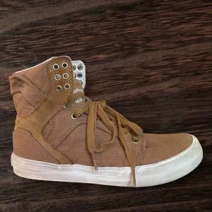 Supra Muska High Top Sneakers 001 Skytop Size 6.5 Mens Khaki Tan Canvas EUC