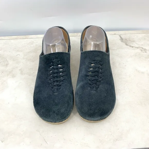 Sven No. 6 Clogs Women 41 Size 10 10.5 Black Suede Woven Shoes Wooden Slip On