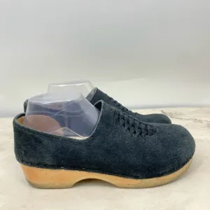 Sven No. 6 Clogs Women 41 Size 10 10.5 Black Suede Woven Shoes Wooden Slip On