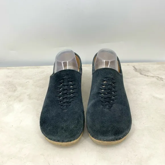 Sven No. 6 Clogs Women 41 Size 10 10.5 Black Suede Woven Shoes Wooden Slip On