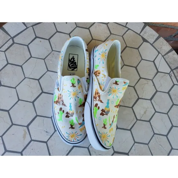 Sz 11.5 Vans Men Get Outdoors Multicolor Desert Canvas Slip On Shoes Cream White
