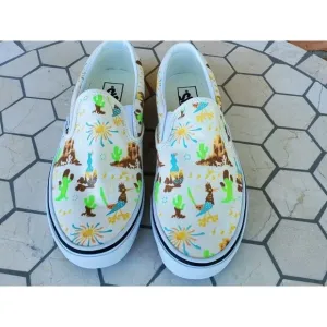 Sz 11.5 Vans Men Get Outdoors Multicolor Desert Canvas Slip On Shoes Cream White