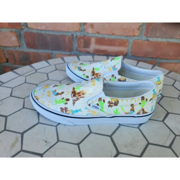 Sz 11.5 Vans Men Get Outdoors Multicolor Desert Canvas Slip On Shoes Cream White