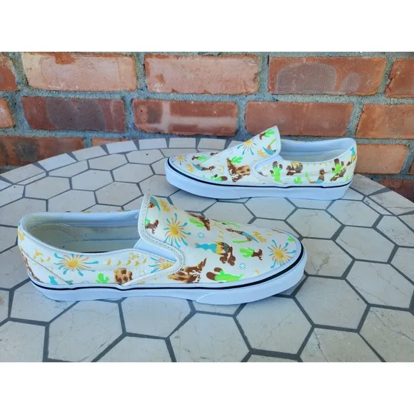 Sz 11.5 Vans Men Get Outdoors Multicolor Desert Canvas Slip On Shoes Cream White