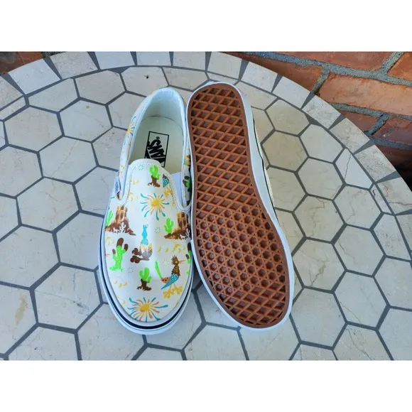 Sz 11.5 Vans Men Get Outdoors Multicolor Desert Canvas Slip On Shoes Cream White