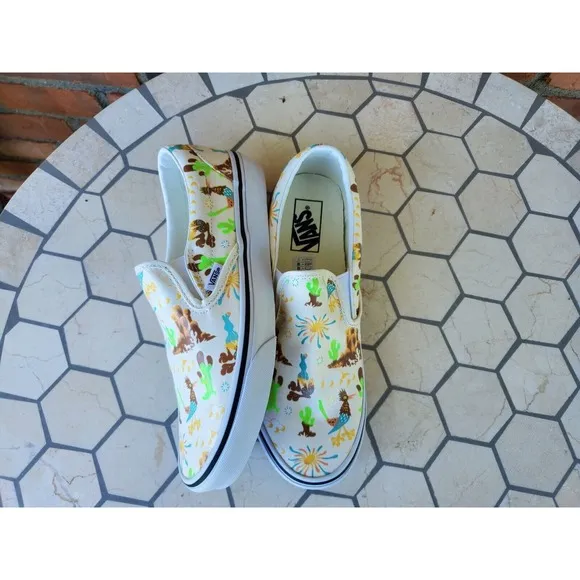 Sz 11.5 Vans Men Get Outdoors Multicolor Desert Canvas Slip On Shoes Cream White