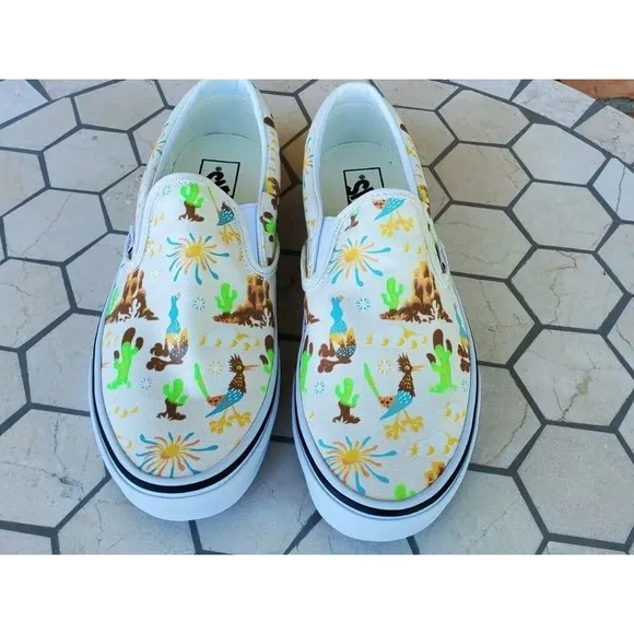 Sz 11.5 Vans Men Get Outdoors Multicolor Desert Canvas Slip On Shoes Cream White