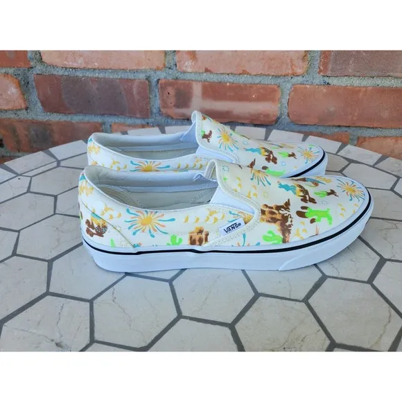 Sz 11.5 Vans Men Get Outdoors Multicolor Desert Canvas Slip On Shoes Cream White