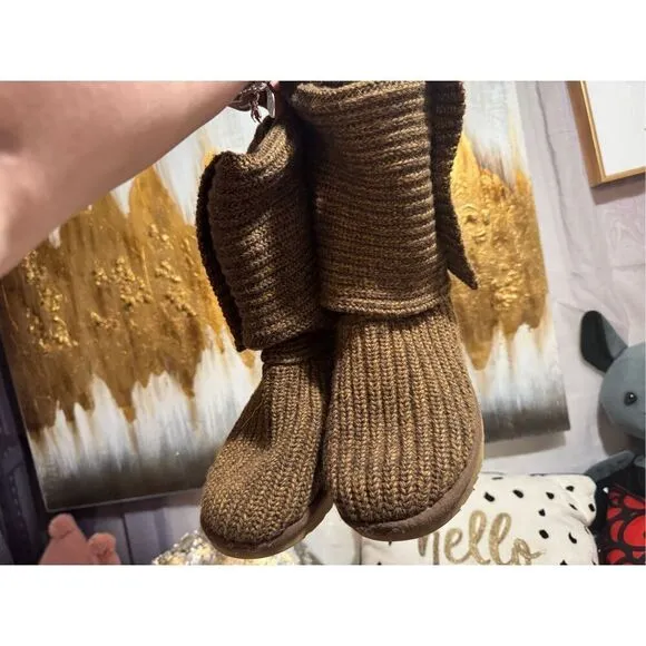 Sz 7 sweater knit tan gold/brown Cardy UGG boots tall or fold over wear