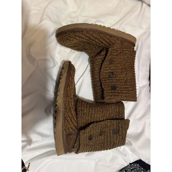 Sz 7 sweater knit tan gold/brown Cardy UGG boots tall or fold over wear