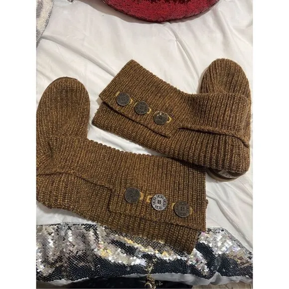 Sz 7 sweater knit tan gold/brown Cardy UGG boots tall or fold over wear