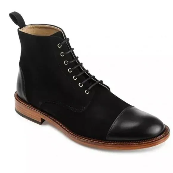 TAFT Troy black leather suede boots lace up men's 44