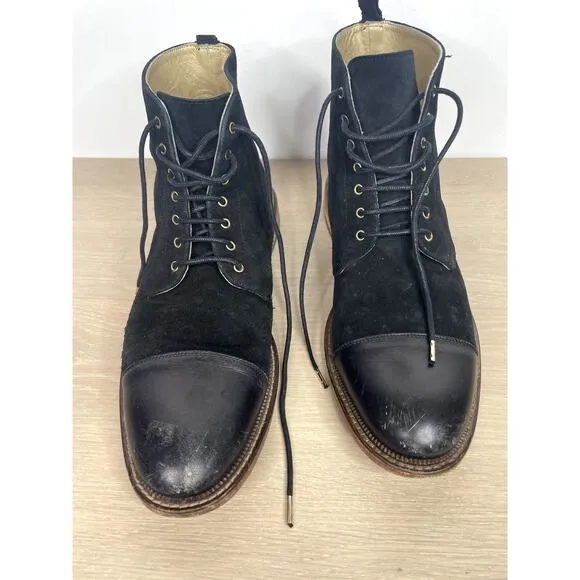 TAFT Troy black leather suede boots lace up men's 44