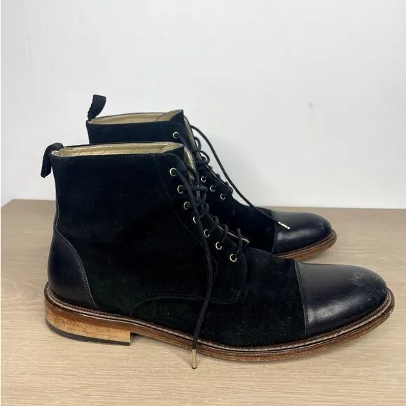TAFT Troy black leather suede boots lace up men's 44