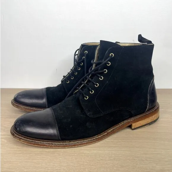 TAFT Troy black leather suede boots lace up men's 44
