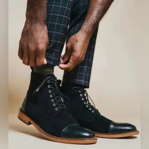 TAFT Troy black leather suede boots lace up men's 44