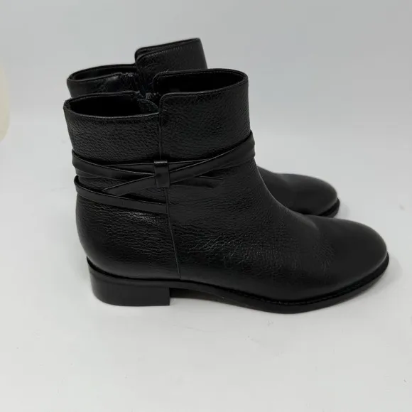 Talbots Tish Wrap Ankle Boots Booties Shoes Womens Size 6.5 Black Grain Leather