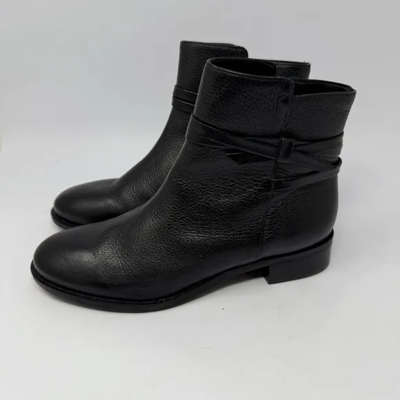 Talbots Tish Wrap Ankle Boots Booties Shoes Womens Size 6.5 Black Grain Leather