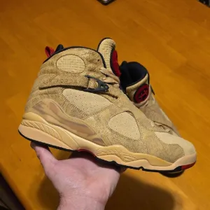 Tan and Red High-Top Sneakers
